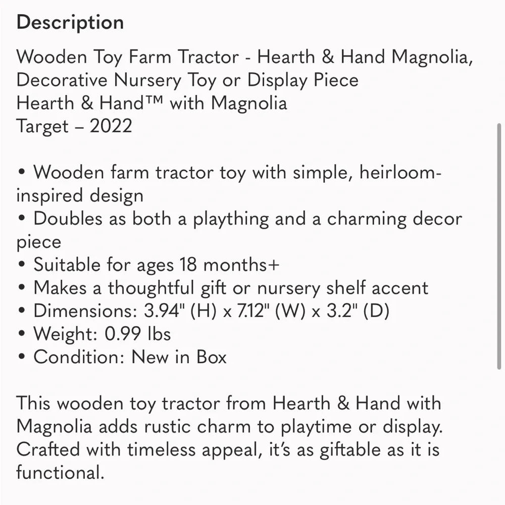 ❗️Hearth & Hand with Magnolia Wooden Toy Farm Tractor Green - Picture 5 of 5